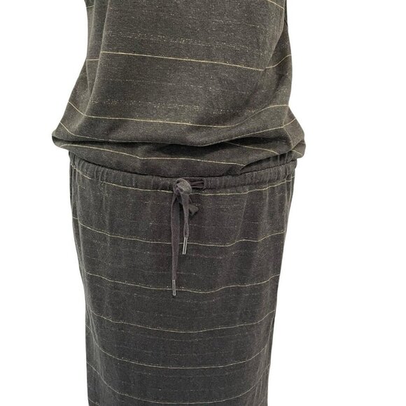 prAna Stripe Jersey Knit T-Shirt Dress Short Sleeve Pockets Gray size Medium - Picture 4 of 7